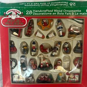 Vintage 28 Handcrafted Wood Ornaments Set